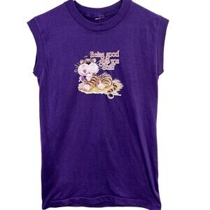 Vintage 80s Single Stitch Baby Tee Being Good Gets You Stuff Tiger Shirt Size XS